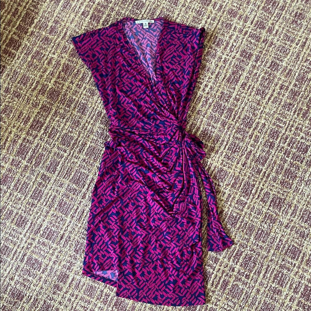 Maggy London Fuchsia and Navy Wrap Dress